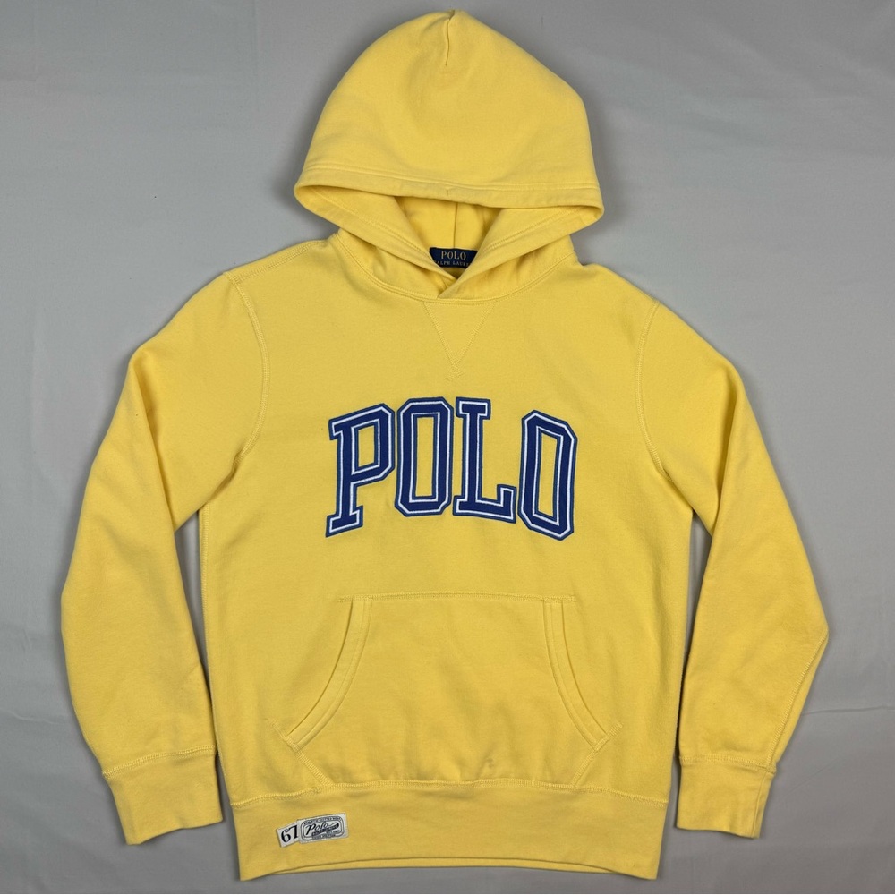 Polo Ralph Lauren Mens Spell Out Hoodie Sweatshirt Small Embroidered Yellow A4